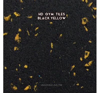 RUBBER FITNESS FLOORING HD GYM TILES (แผ่นยางกันกระแทกฟิตเนส รุ่น HD GYM) BLACK DOT YELLOW SIZE 50x50x2.5CM WEIGHT 5KG 1Y.